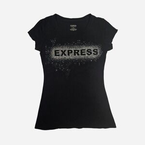 y2k black baby tee / rhinestone "Express" logo / cotton / XS / mcbling, 2000s